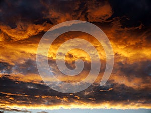 Sunset before a night thunderstorm with rain. Thunderclouds.