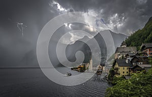 Thunderstorm approaching the picturesque town Hallstatt