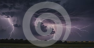 Thunderstorm in black clouds at night