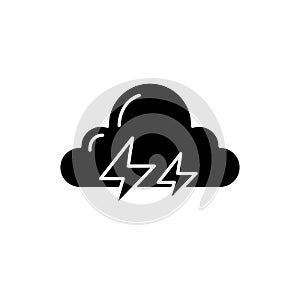 Thunderstorm black icon, vector sign on isolated background. Thunderstorm concept symbol, illustration