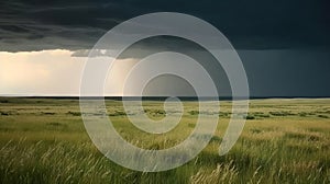 A thunderstorm brewing in the distance over a prairie created with Generative AI