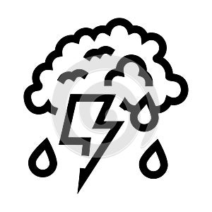 Thunderstorm cloud with lightning and rain icon