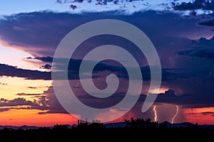 Thunderstorm cloud and lightning strike