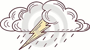 Thunderstorm Cloud with Rain and Lightning, Dramatic Weather, vector design Generative AI