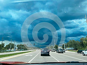 Thunderstorm cloud on a road