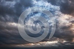 Thunderstorm cloudy sky, moody stormy sky panorama scenery