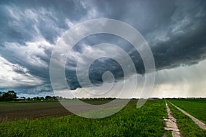 Thunderstorm with developing shelf cloud