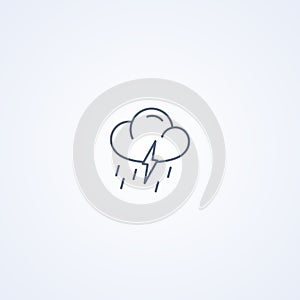 Thunderstorm and downpour, vector best gray line icon