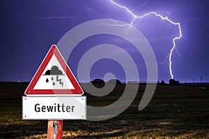 Thunderstorm German Warn sign shield