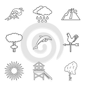 Thunderstorm icons set, outline style