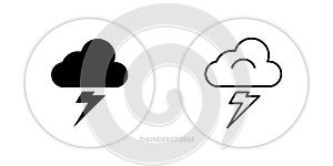 Thunderstorm icons in two styles a line and a silhouette