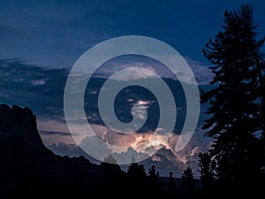 Thunderstorm with lightening and dramatic clouds in Carpathian mountains