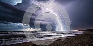 Thunderstorm and lightning on the beach