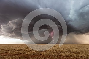 Thunderstorm with a lightning bolt and dark clouds