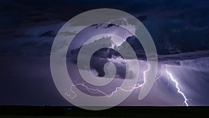 Thunderstorm lightning strike at night