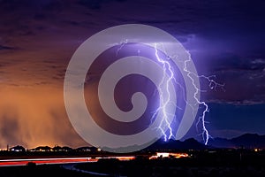Thunderstorm lightning bolt strikes