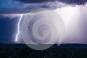 Thunderstorm lightning bolt strike at night