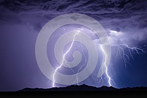 Thunderstorm with lightning bolts and storm clouds photo