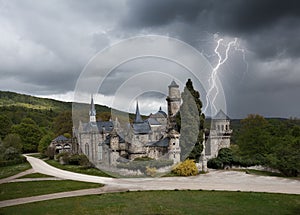 Thunderstorm with lightning in Lowenburg castle