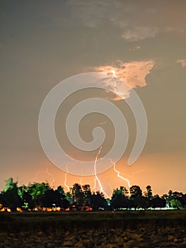 Thunderstorm and lightning at night