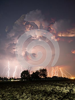 Thunderstorm and lightning at night