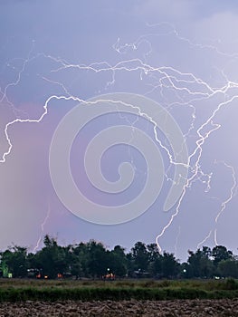 Thunderstorm and lightning at night
