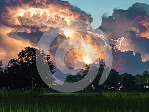 Thunderstorm and lightning at night
