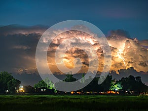 Thunderstorm and lightning at night