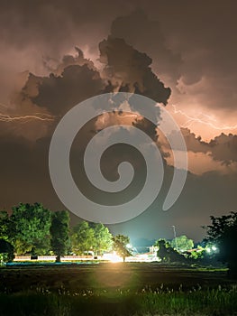 Thunderstorm and lightning at night