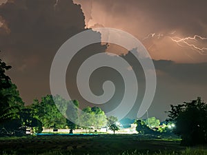 Thunderstorm and lightning at night