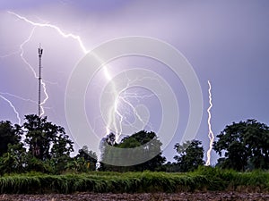 Thunderstorm and lightning at night