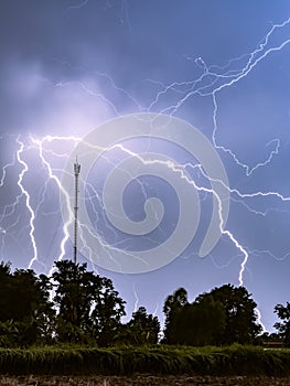 Thunderstorm and lightning at night