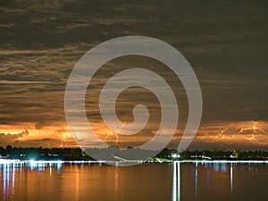Thunderstorm and lightning at night