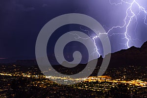 Thunderstorm with lightning over a city
