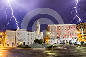 Thunderstorm lightning over city of split croacia photo