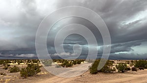 Thunderstorm lightning strike with dramatic clouds in the desert