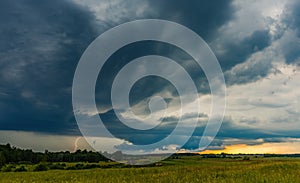 Thunderstorm with lightning strike, summer storm concept