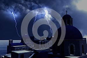 Thunderstorm Lightnings over Greece Concept for economical trouble in Greece photo