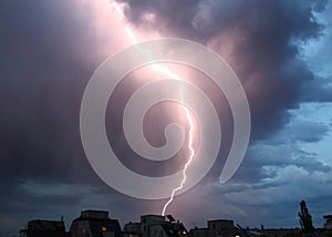 Thunderstorm lights. Bright lightning thunderstorms sparkle from the cloud. Dangerous electrical flash. Levin or scintillation.