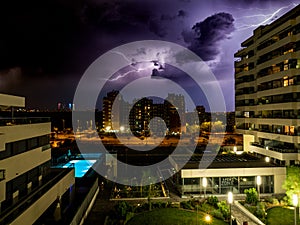 Thunderstorm night with lightning from my house in Valdebebas in Madrid, Spain