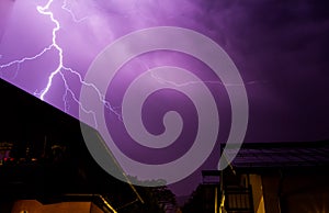 Thunderstorm in the night: Lightning on the sky, neighbourhood, Austria