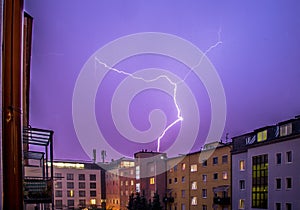 Thunderstorm in the night: Lightning on the sky, urban city, Austria