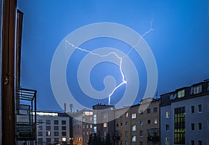 Thunderstorm in the night: Lightning on the sky, urban city, Austria