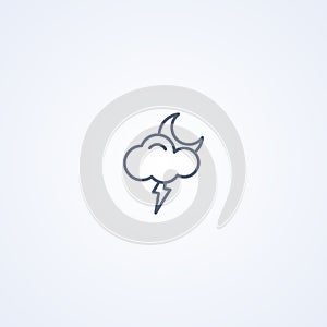Thunderstorm night, vector best gray line icon