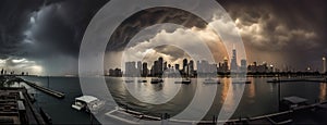 Thunderstorm over a big city skyline - made with generative AI tools