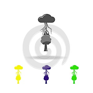 thunderstorm over a tree colored icon. Element of weather colored icon. Can be used for web, logo, mobile app, UI, UX