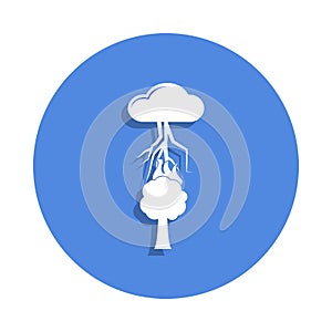 thunderstorm over a tree icon in badge style. One of weather collection icon can be used for UI, UX