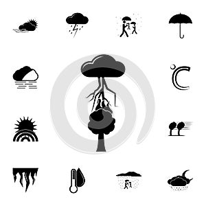 thunderstorm over a tree icon. Detailed set of weather icons. Premium graphic design. One of the collection icons for websites, we