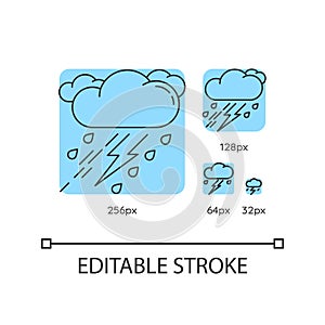 Thunderstorm turquoise linear icons set