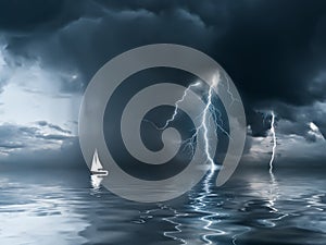 Thunderstorm and yacht at the ocean